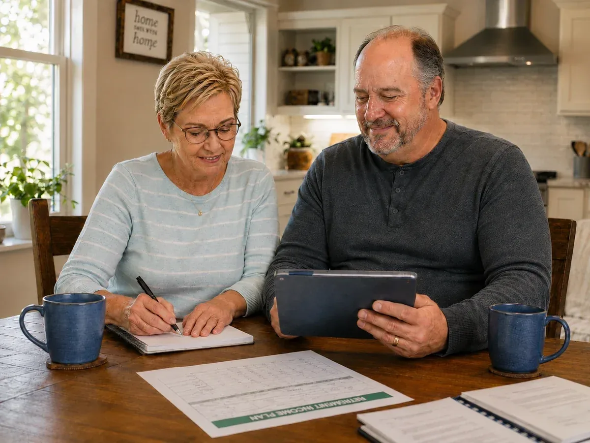 A couple reviewing their retirement income plan at their kitchen table